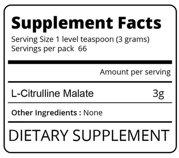 Eat Me Supplements Citrulline Malate 200g Nutrition Information