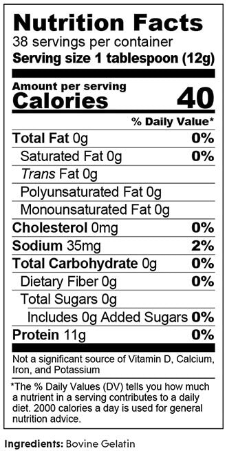 Great Lakes Gelatin Unflavoured Beef Hide Gelatin 454g Nutrition Info