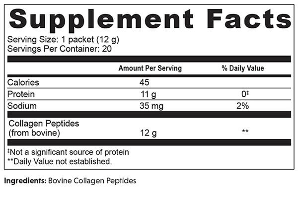 Great Lakes Gelatin Collagen Hydrolysate Box of 20 Sticks Nutrition Info