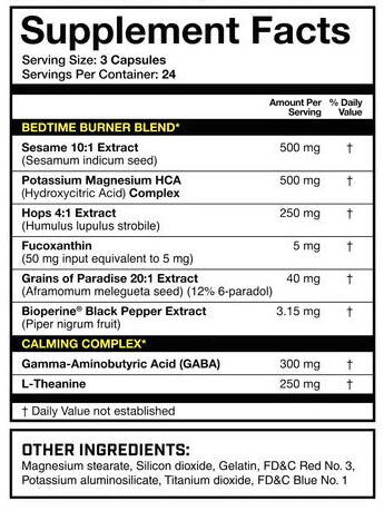 Magnum After Burner 72 Capsules Nutrition Information