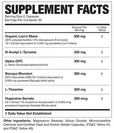 Magnum Mane Brain 60 Caps Nutrition Information