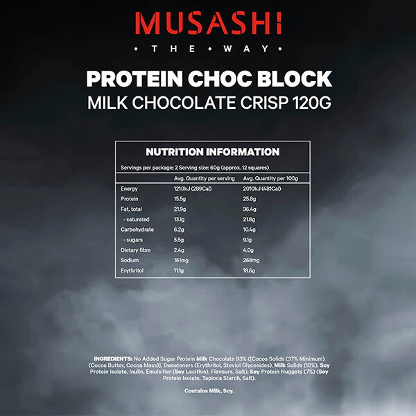 Musashi Protein Choc Block 120g x12 Nutrition Info