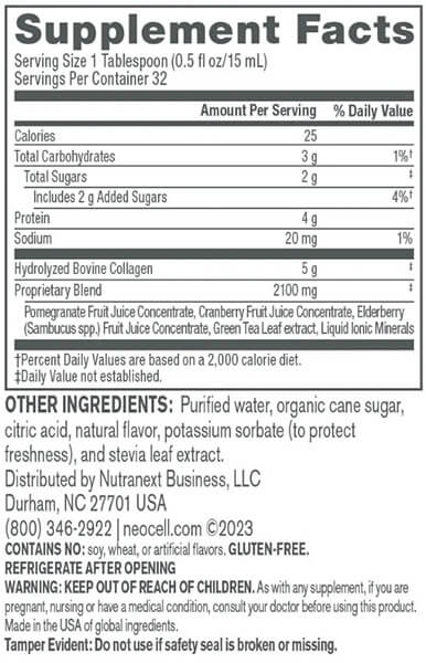 NeoCell Collagen Pomegranate Liquid 473ml Nutrition Info
