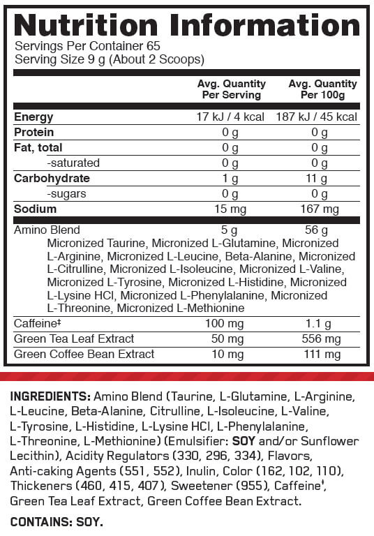 Optimum Nutrition Amino Energy 65 Serves Nutrition Info