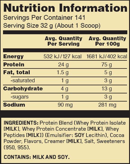 Optimum Gold Standard 100% Whey 10lb Nutrition Info