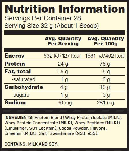 Optimum Nutrition Gold Standard 100% Whey 2lb Nutrition Info