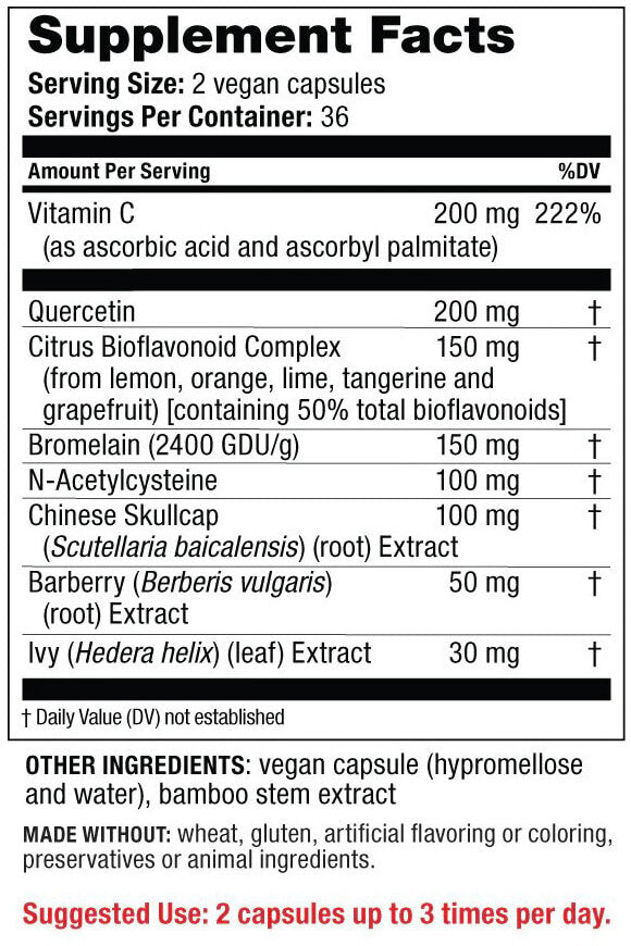 Redd Remedies Adult Sinus Support 72 Caps Nutrition Info