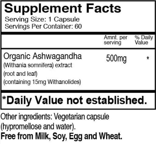 RUVED Ashwagandha 60 Caps Nutrition Information