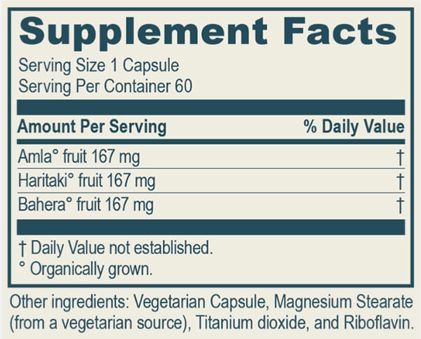 RUVed Triphala 60 Caps Nutrition Information