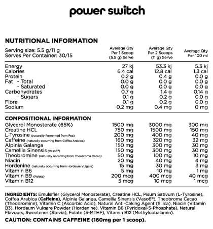 Switch Nutrition Power Switch 30 Serves Nutrition Info