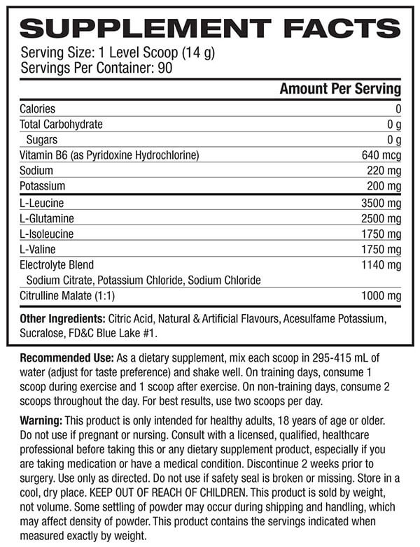 Xtend BCAA 90 Serves Nutrition Info