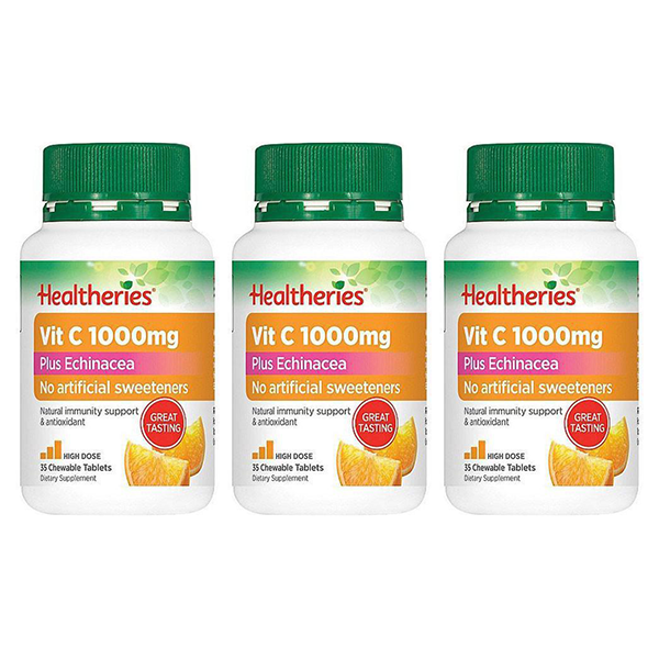 Healtheries Vitamin C 1000mg Plus Echinacea 35 Chewable Tablets X3 Supplements Co Nz