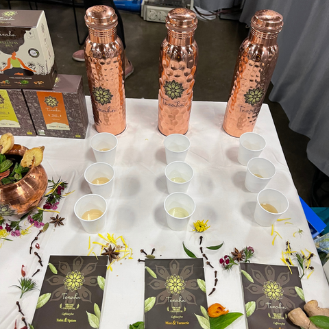 Sample cups of Tezahn infusion flavors for tasting