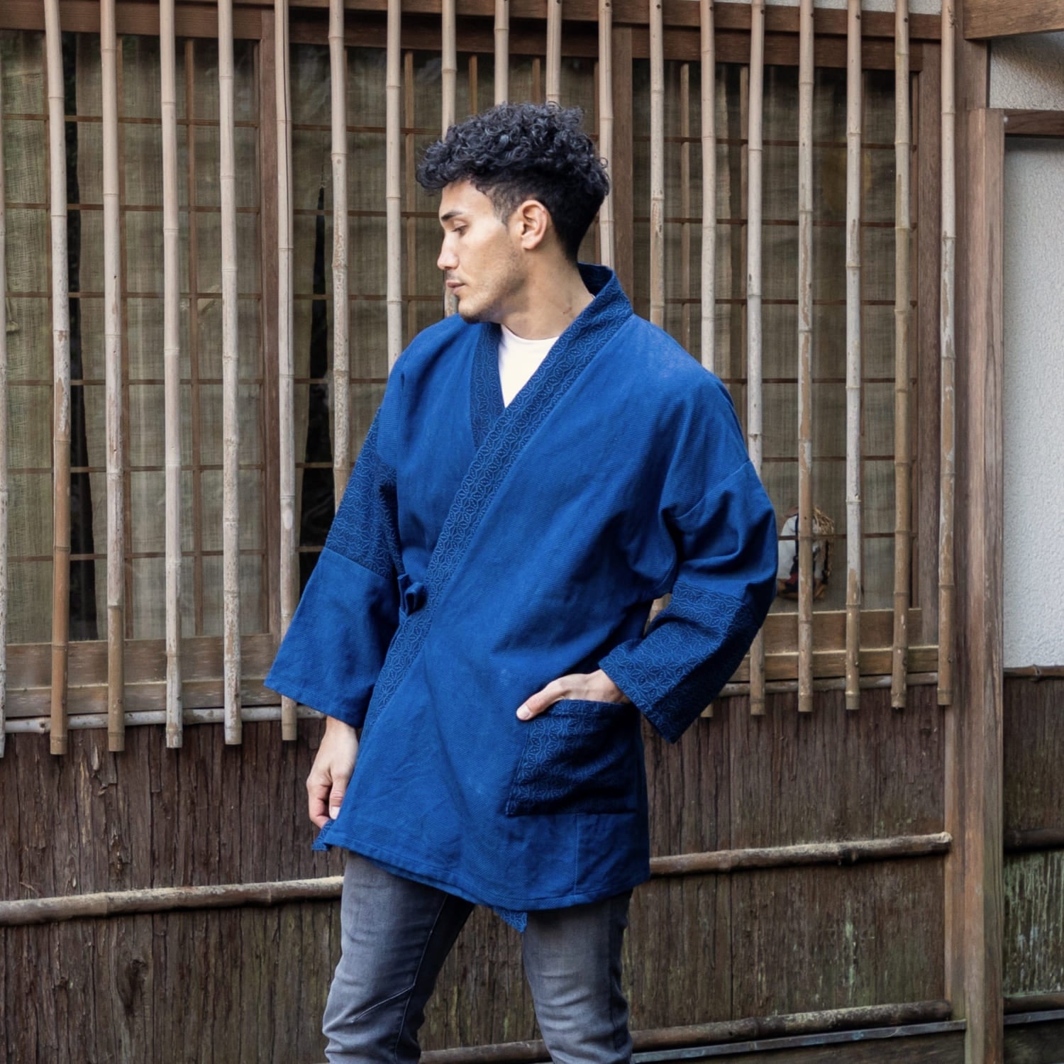 Patchwork Samue Jacket | Blue | Sashiko | Kimono style – MASTER