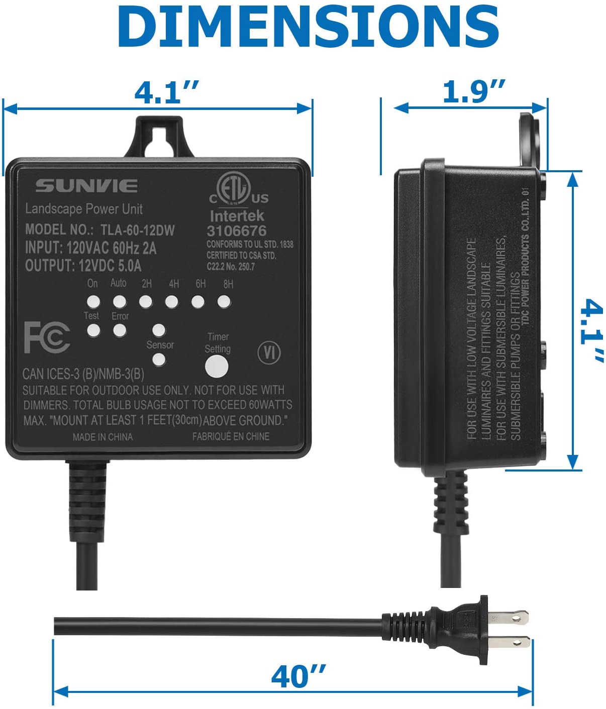 SUNVIE Low Voltage Transformer 60W Landscape Lighting Power Supply wit