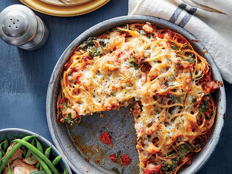 Sausage and Spinach Spaghetti Pie