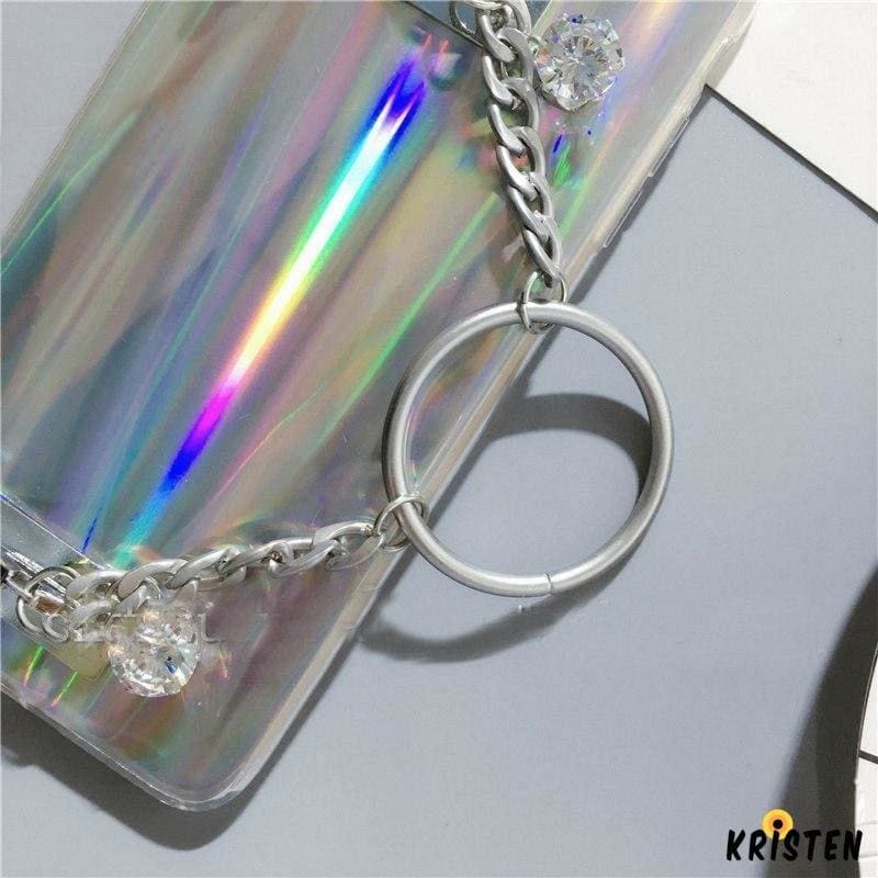 Edgy Laser Effect Silicone Diamond Silver Chain Bracelet Designer Iphone Case for X Xs Max - iPhone