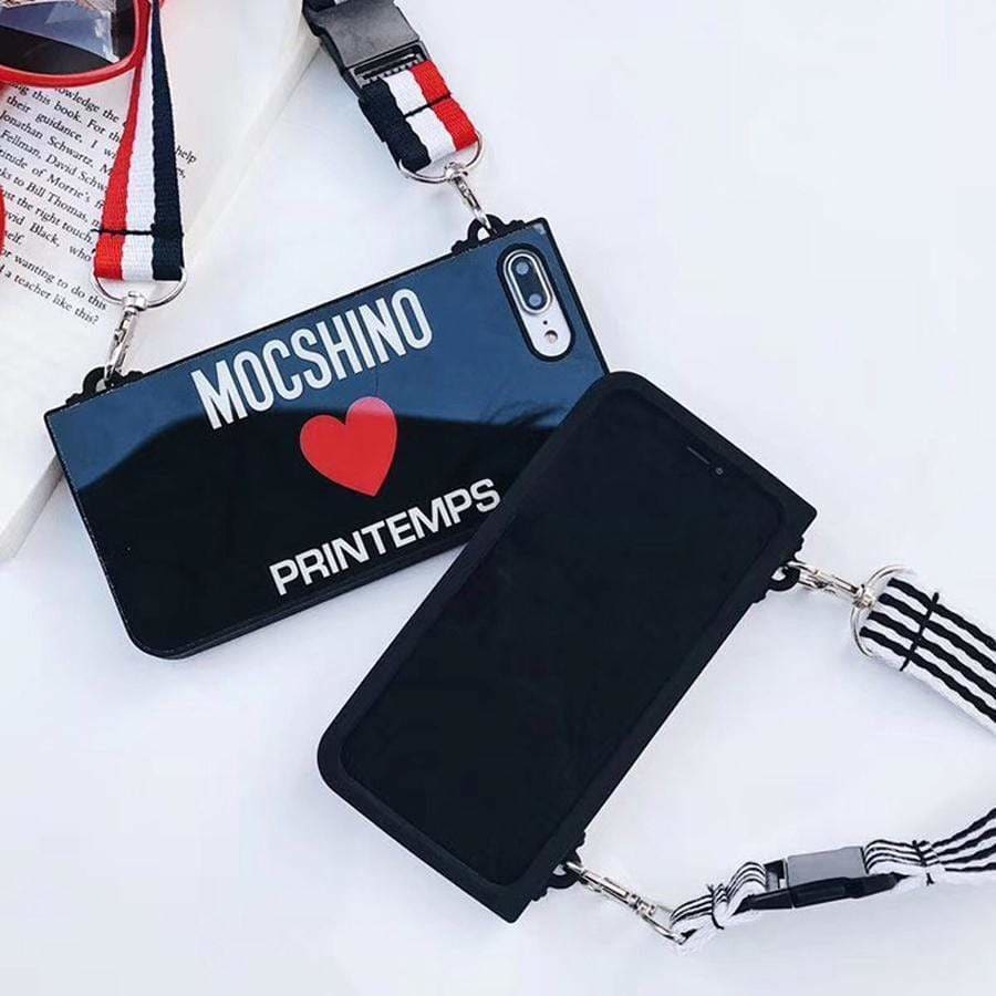 Moschino Style Tempered Glass Luxury Designer Iphone Case With Lanyard Mixixi Case