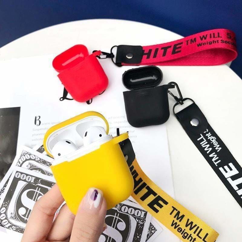 off white airpod case with lanyard