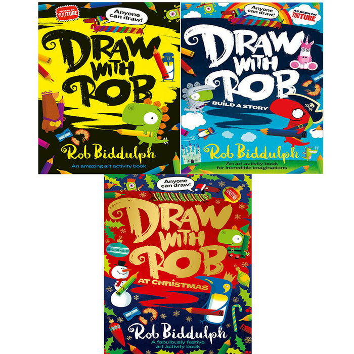 Draw With Rob Biddulph 3 books collection Set Build a Story, Rob at