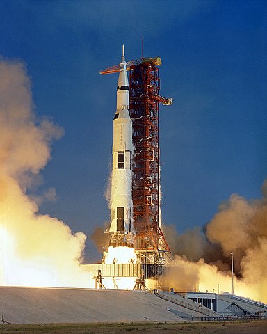 The Apollo 11 Saturn V space vehicle lifts off