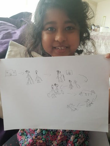 A child holding up home learning 2
