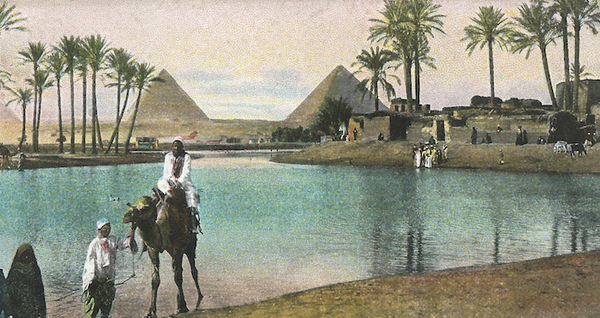 The pyramids at Giza during the flooding of the Nile