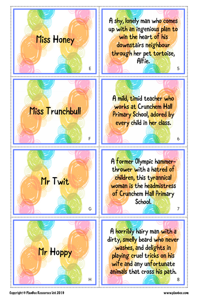 Roald Dahl character description matching cards