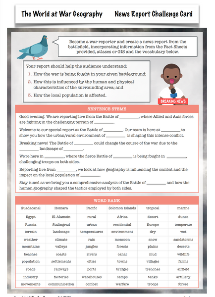 World at War scheme Thought Tracking worksheet example