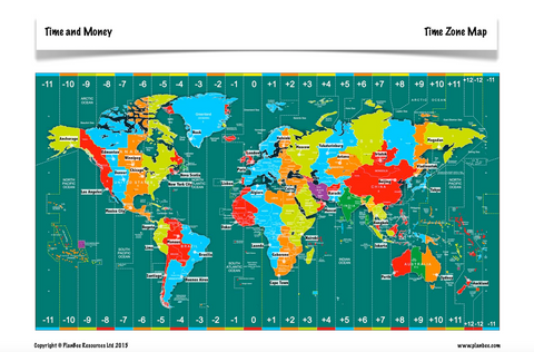 Customised PlanBee Time Zone Map from Time and Money lessons