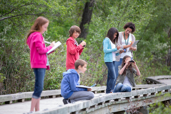 Children on a school trip looking for birds