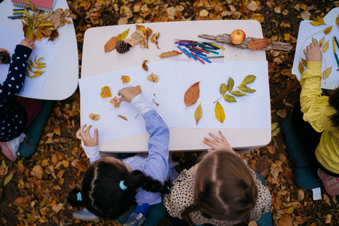 Children being creative with leaves