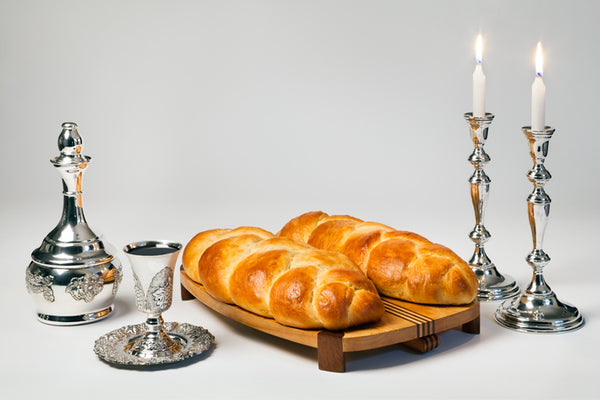 Wine, challah and candles for the Jewish Sabbath