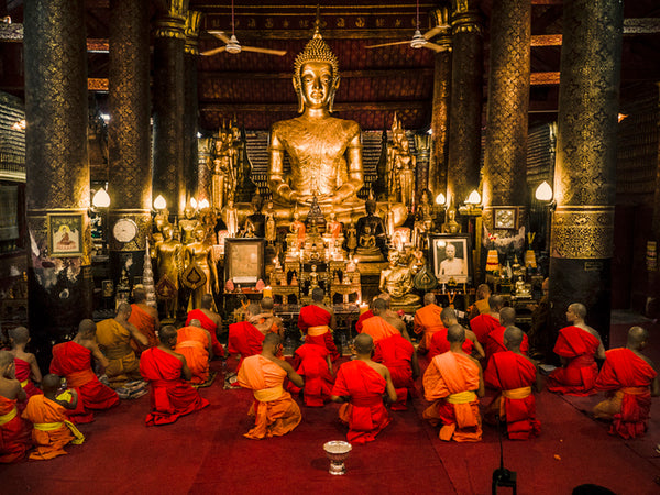 Buddhist monks praying in Luang Prabang, Laos