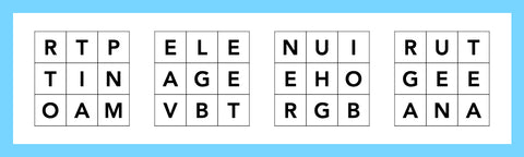 Examples of 3x3 grids with jumbled letters