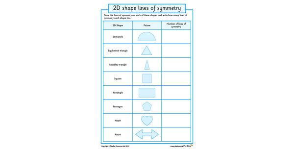 Lines of symmetry in 2D worksheet