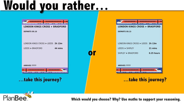 Would you rather…? Maths reasoning question 4 trains