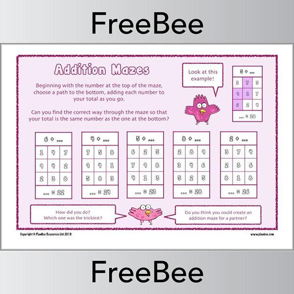 Addition Maze Worksheets