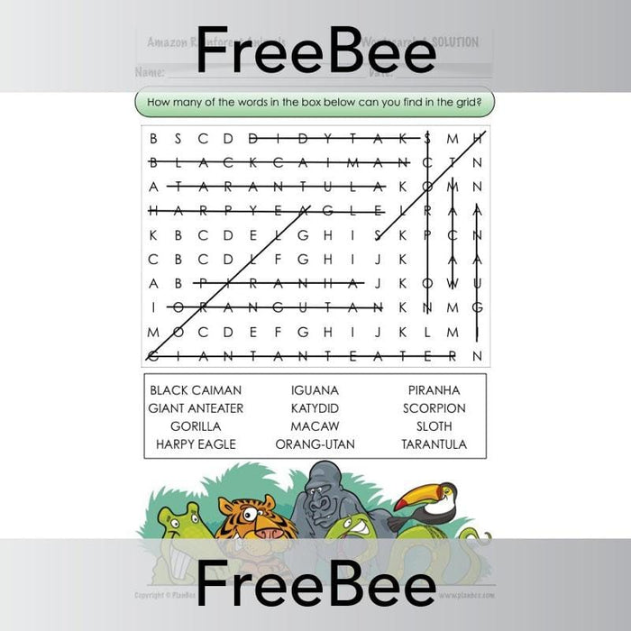 amazon rainforest animals free word search planbee freebees