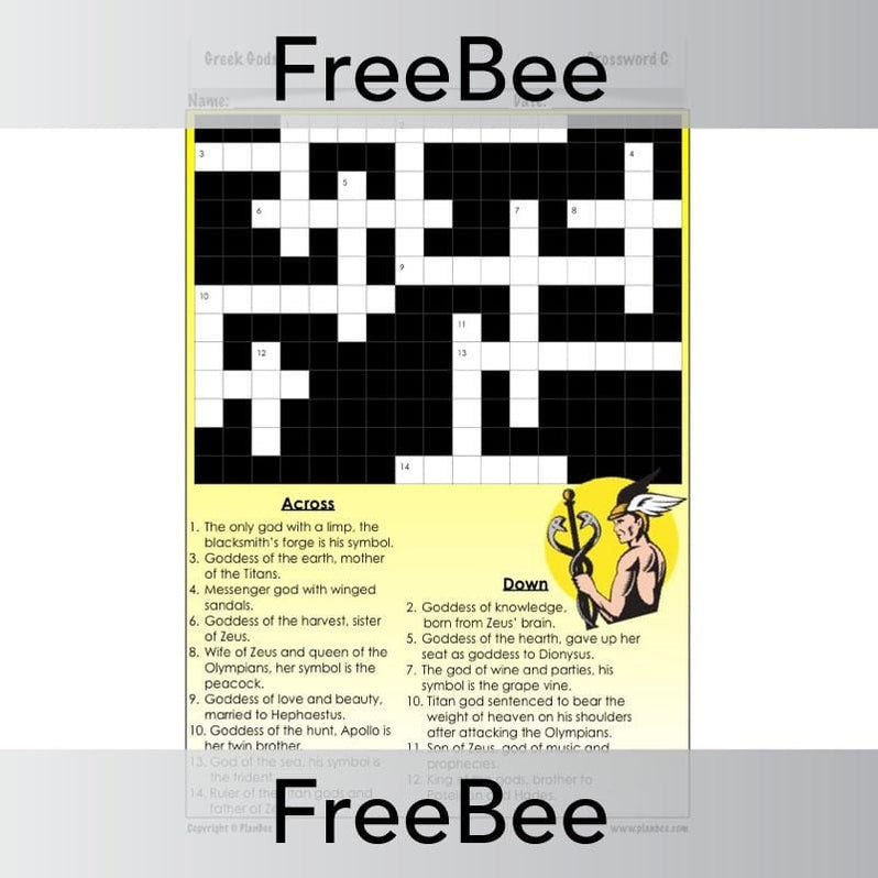 Free Greek Gods Crossword PlanBee FreeBees