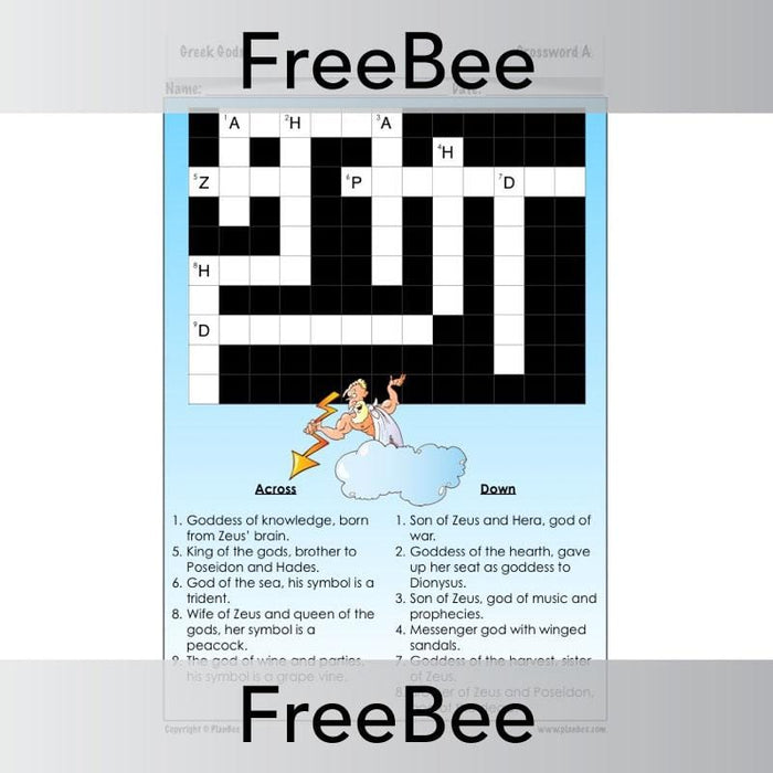 Free Greek Gods Crossword PlanBee FreeBees