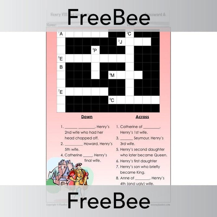 Henry VIII Crossword PlanBee FreeBees