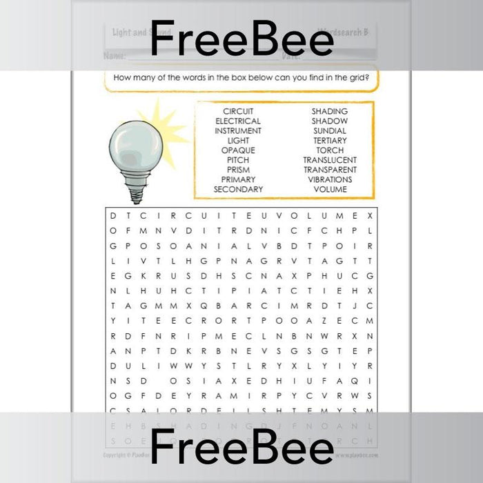 light and sound word search planbee freebees