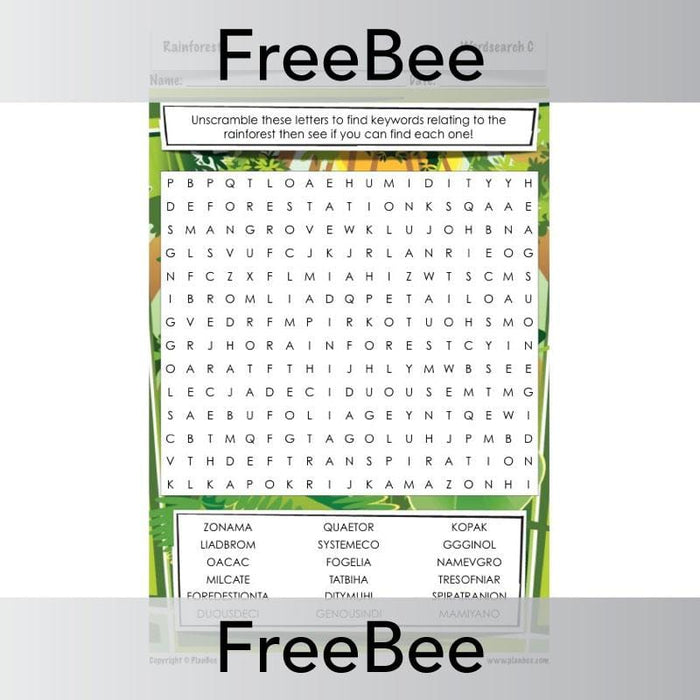 rainforest word search planbee freebees