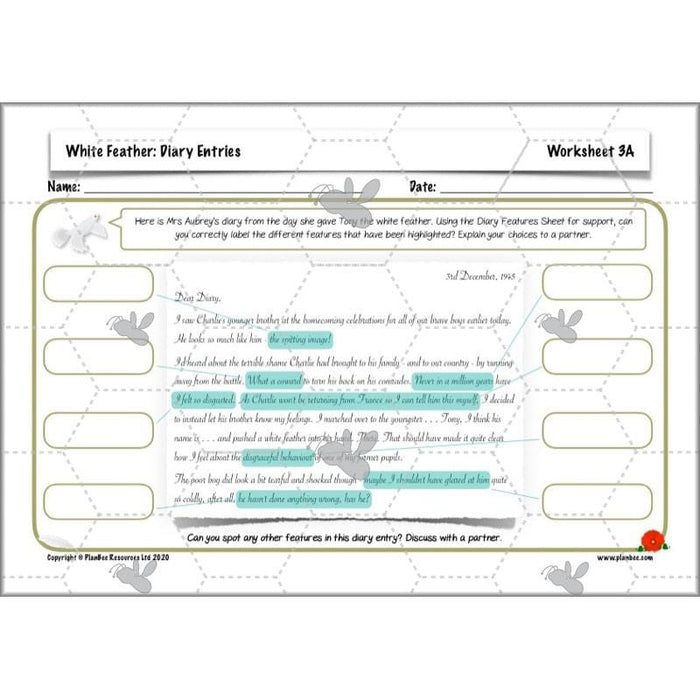 White Feather Diary Entries Ks2 English Planning Pack