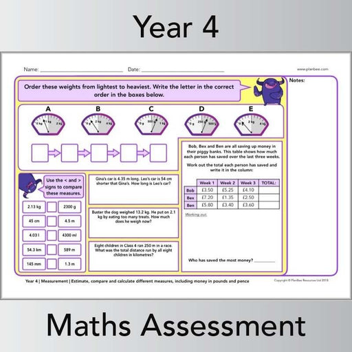 PlanBee Year 4 Maths Assessment Pack | New Curriculum