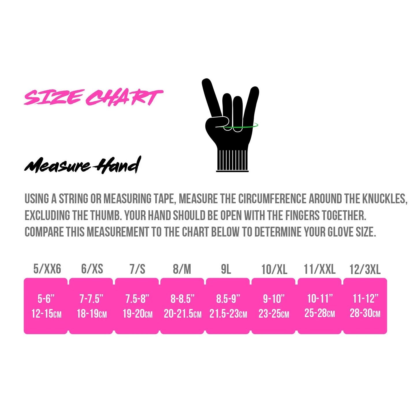 Muc Off Mechanic Gloves size chart
