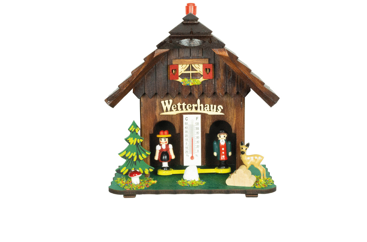 862 Wooden Black Forest German Weather House with Thermometer