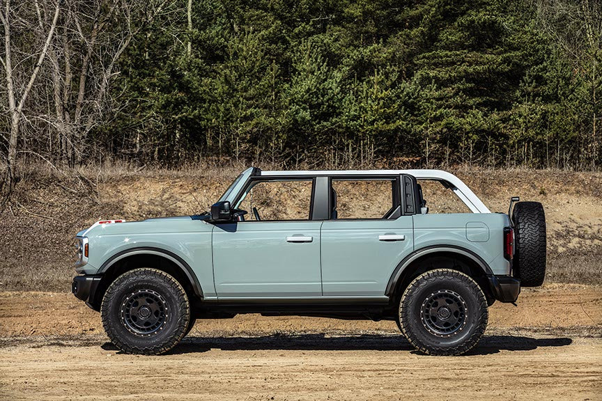 Cactus grey 2021 Ford Bronco 4 door profile view topless