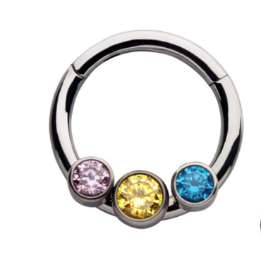 Rainbow Bezel CZ Titanium Hinged Clicker